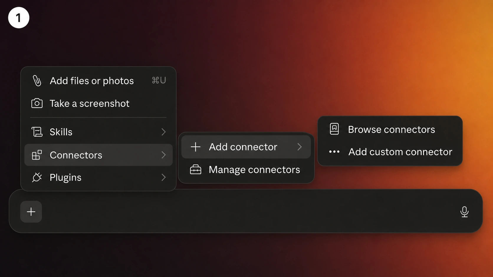 Menú de conectores de Claude Desktop para añadir Migma