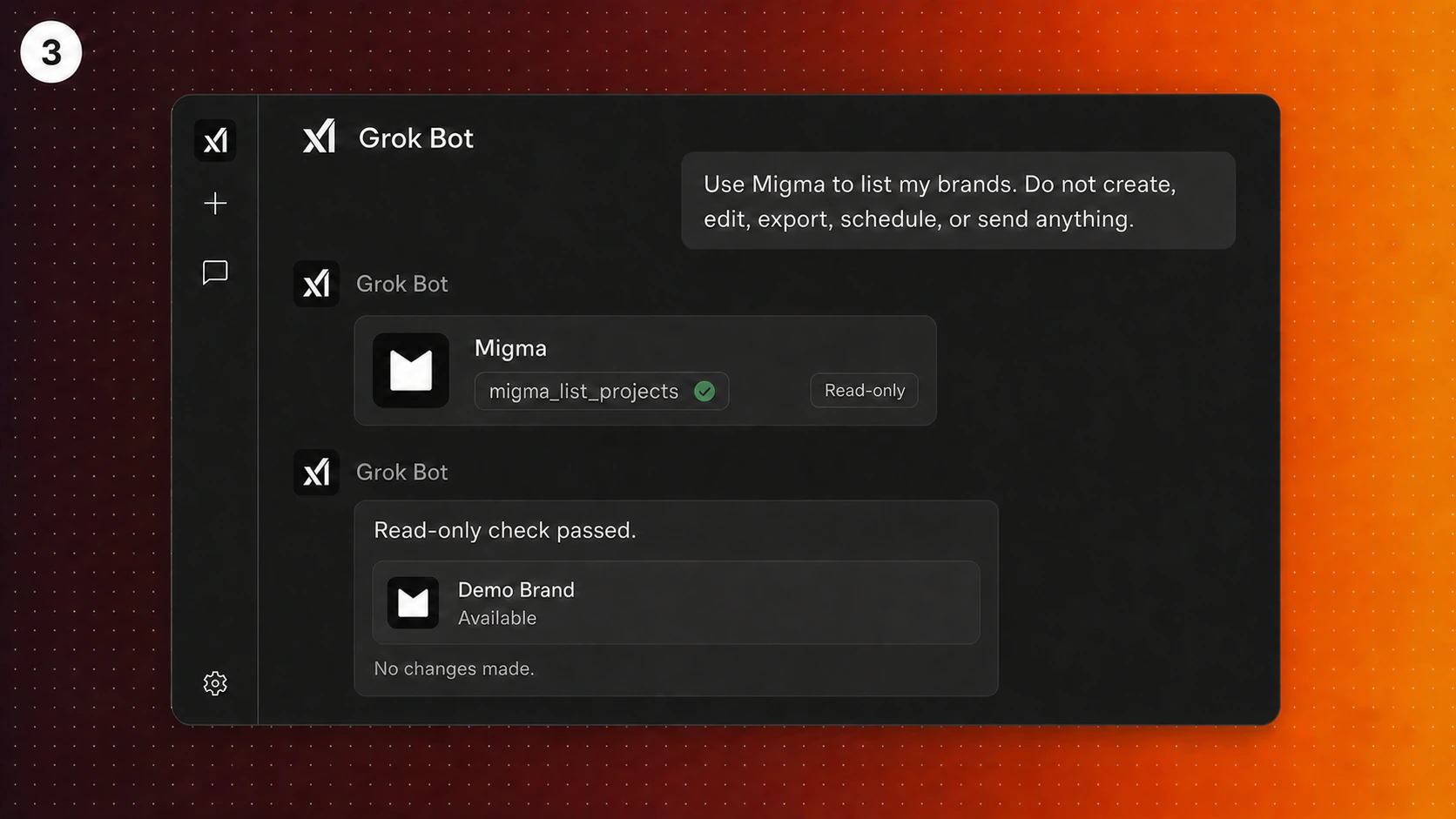 Grok Bot verifying Migma access with a read-only brand request